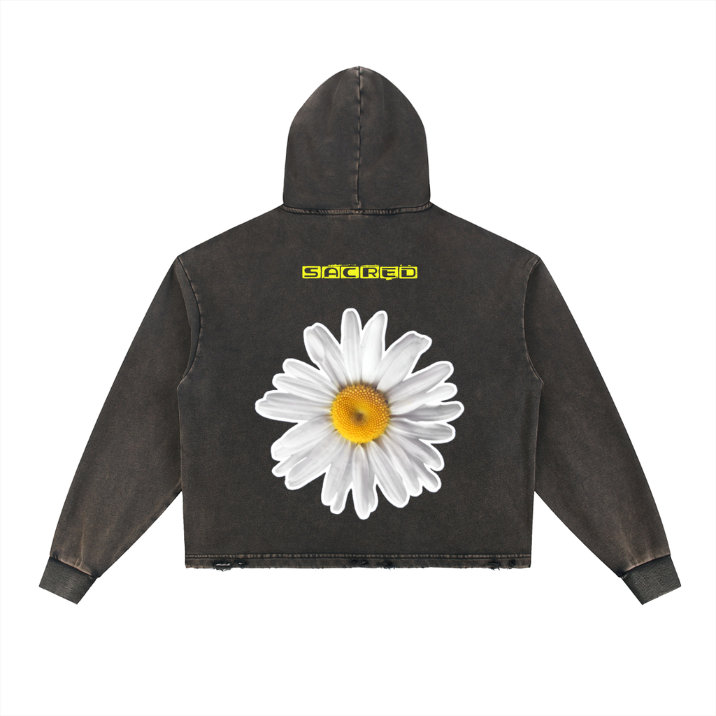Vintage Washed Frayed-Hem Hoodie